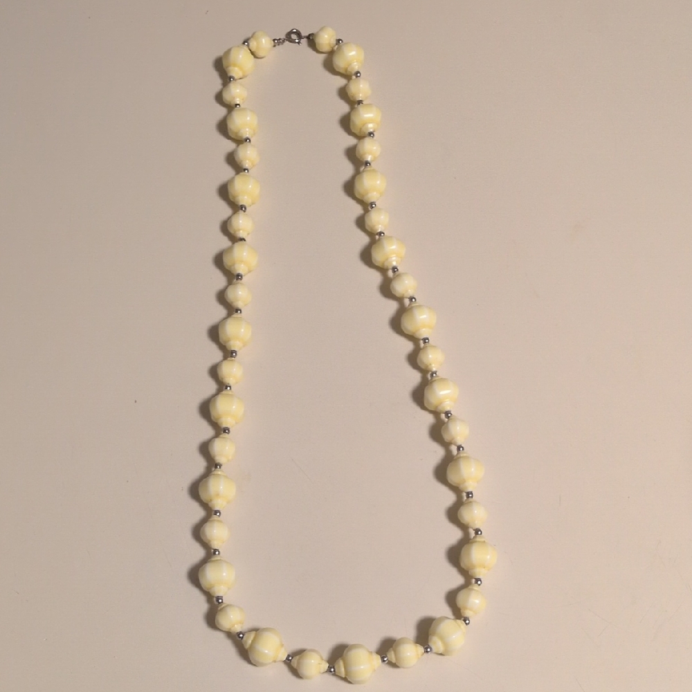 Chicβ Yellow And White Shell And Silver Beaded Costume Necklace